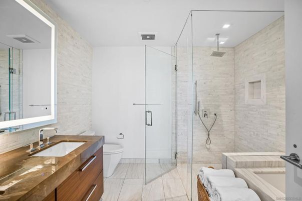 Bathroom, Glass Shower, Interior, Recessed Lighting