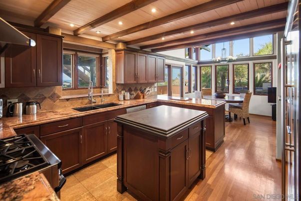 Chandelier, Dining room, Interior, Kitchen, Recessed Lighting, Wooden Beams, Wooden Ceilings, Wood Texture Flooring