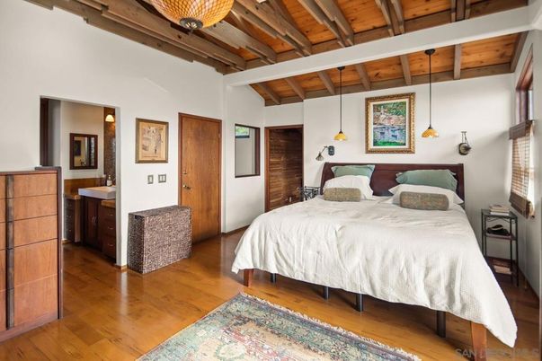 Bedroom, Interior, Pendant Lights, Wooden Beams, Wooden Ceilings, Wood Texture Flooring