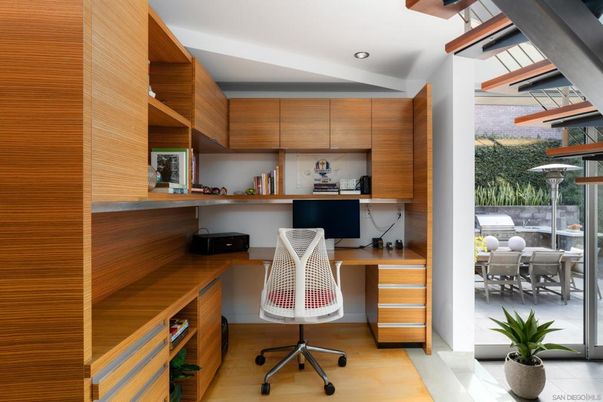 Home Office, Interior, Recessed Lighting, Wood Texture Flooring