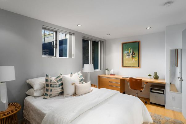 Bedroom, Home Office, Interior, Recessed Lighting, Wood Texture Flooring