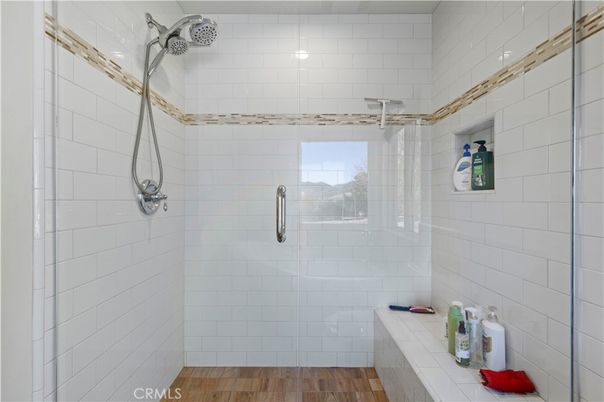 Bathroom, Glass Shower, Interior, Wood Texture Flooring