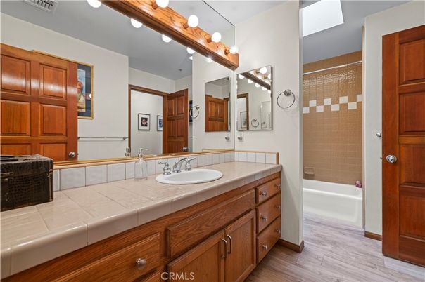 Bathroom, Interior, Tile Countertops, Wood Texture Flooring