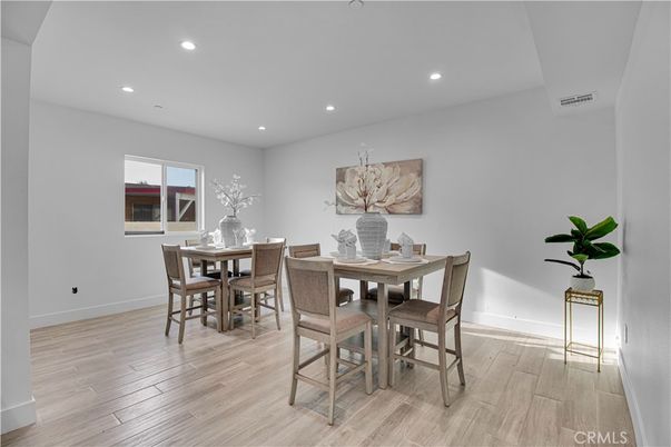 Dining room, Interior, Recessed Lighting, Wood Texture Flooring