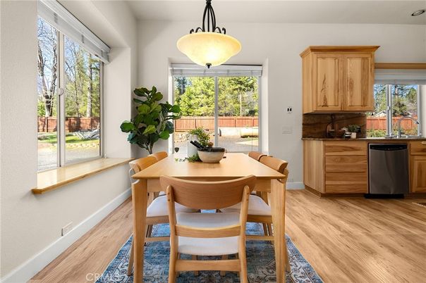 Dining room, Interior, Kitchen, Pendant Lights, Wood Texture Flooring