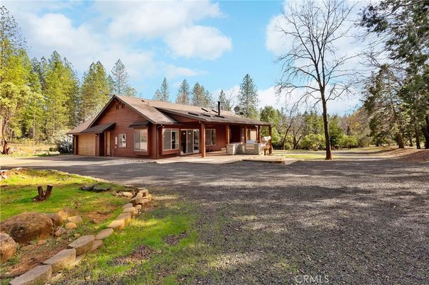 Attached, Backyard, Exterior, Facade, Solar Panels, Log Home