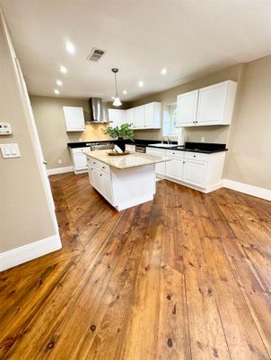 Interior, Kitchen, Pendant Lights, Recessed Lighting, Wood Texture Flooring