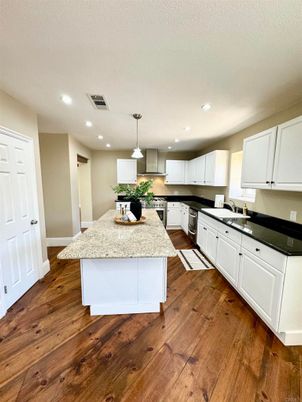 Interior, Kitchen, Pendant Lights, Recessed Lighting, Wood Texture Flooring