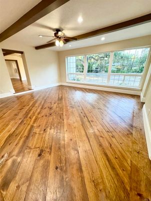 Empty room, Interior, Recessed Lighting, Wooden Beams, Wood Texture Flooring