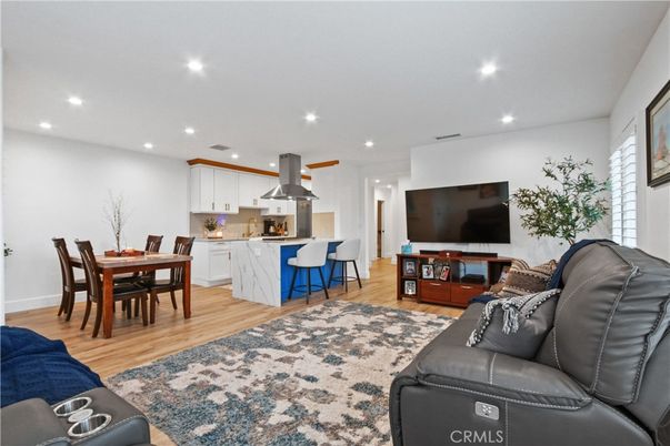 Dining room, Interior, Kitchen, Living room, Recessed Lighting, Wood Texture Flooring