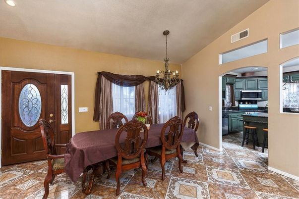 Chandelier, Dining room, Interior, Kitchen, Recessed Lighting, Stainless Steel Appliances