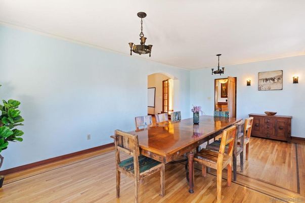 Dining room, Interior, Pendant Lights, Wood Texture Flooring