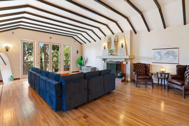 Fireplace, Interior, Living room, Wooden Beams, Wood Texture Flooring
