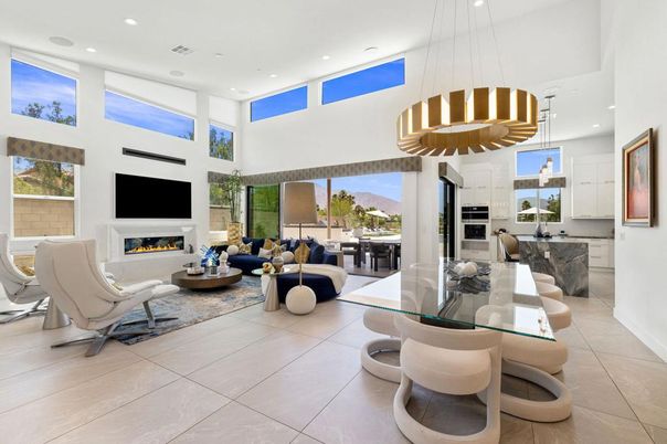 Dining room, Fireplace, Interior, Kitchen, Living room, Pendant Lights, Recessed Lighting