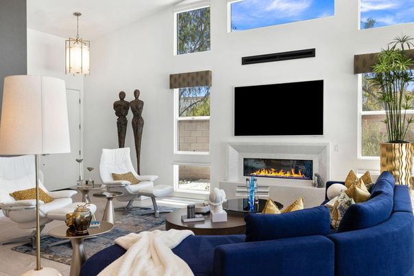 Fireplace, Interior, Living room, Pendant Lights