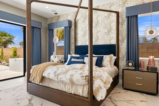 Bedroom, Interior, Marble, Pendant Lights, Recessed Lighting