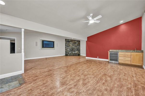 Empty room, Fireplace, Interior, Recessed Lighting, Wood Texture Flooring