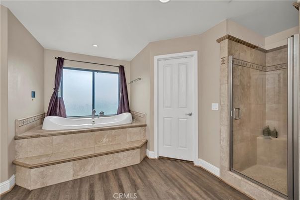 Bathroom, Glass Shower, Interior, Recessed Lighting, Wood Texture Flooring