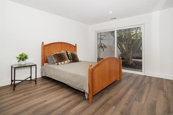 Bedroom, Interior, Recessed Lighting, Wood Texture Flooring
