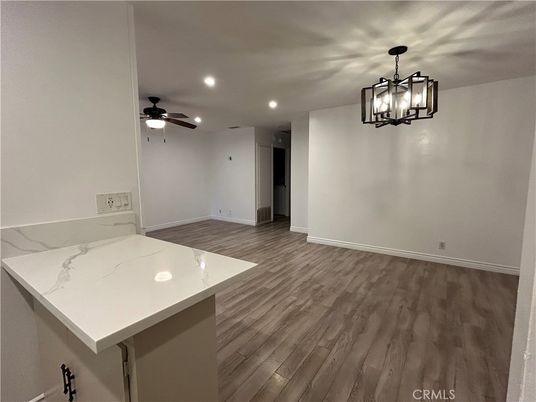 Empty room, Interior, Pendant Lights, Recessed Lighting, Wood Texture Flooring