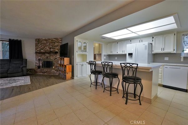 Fireplace, Interior, Kitchen, Stone Walls, Wood Texture Flooring