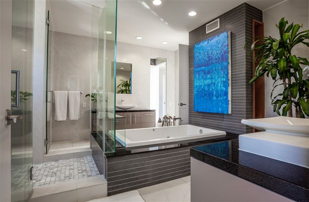 Bathroom, Glass Shower, Interior, Recessed Lighting