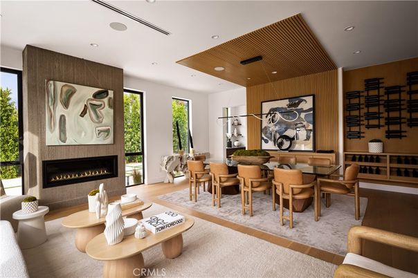 Dining room, Fireplace, Interior, Living room, Recessed Lighting