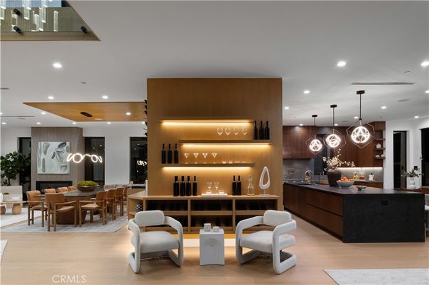 Dining room, Interior, Kitchen, Pendant Lights, Recessed Lighting, Wood Texture Flooring