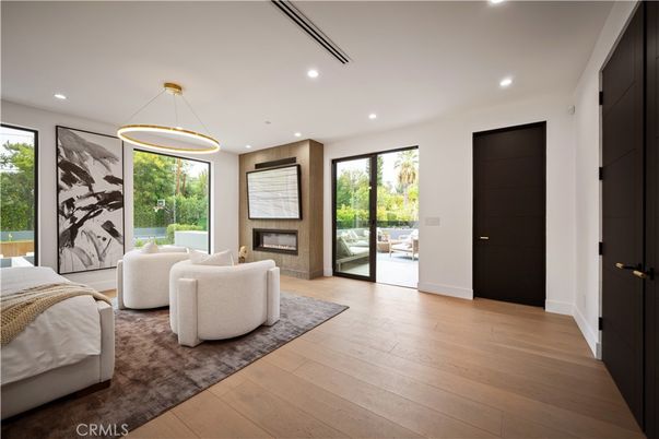 Bedroom, Interior, Pendant Lights, Recessed Lighting, Wood Texture Flooring
