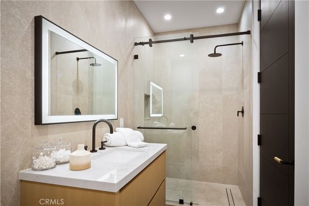 Bathroom, Glass Shower, Interior, Recessed Lighting