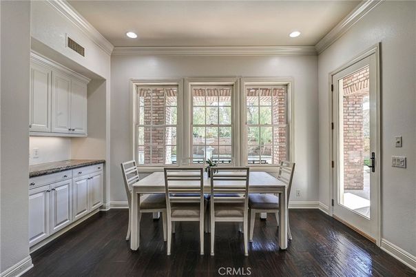 Dining room, Interior, Recessed Lighting, Wood Texture Flooring