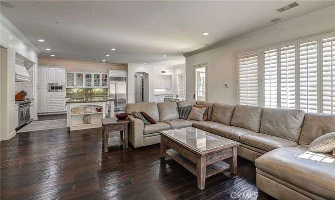 Interior, Kitchen, Living room, Recessed Lighting, Stainless Steel Appliances, Wood Texture Flooring