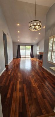 Chandelier, Empty room, Interior, Recessed Lighting, Wood Texture Flooring