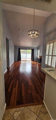 Empty room, Interior, Pendant Lights, Recessed Lighting, Wood Texture Flooring