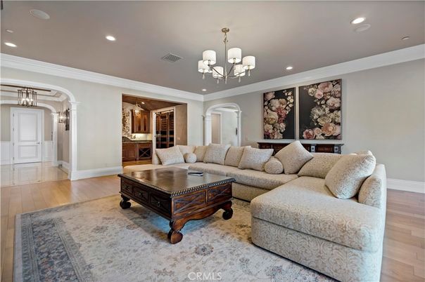 Chandelier, Interior, Living room, Recessed Lighting, Wood Texture Flooring