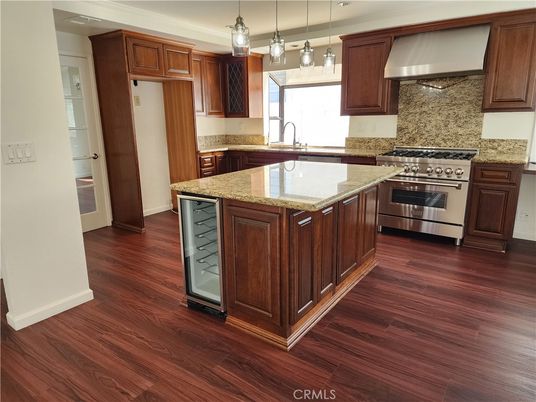 Interior, Kitchen, Pendant Lights, Stainless Steel Appliances, Wood Texture Flooring