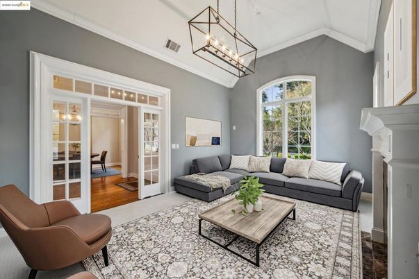 Fireplace, Interior, Living room, Pendant Lights, Wood Texture Flooring