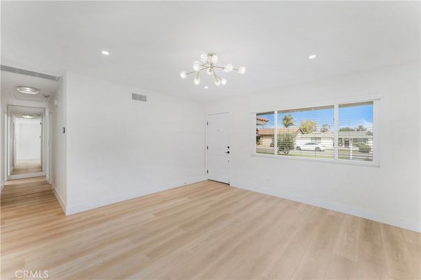 Empty room, Interior, Pendant Lights, Recessed Lighting, Wood Texture Flooring