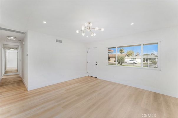 Empty room, Interior, Pendant Lights, Recessed Lighting, Wood Texture Flooring