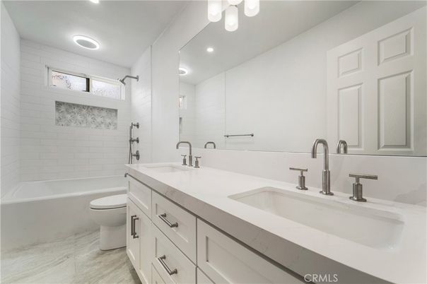 Bathroom, Dual Sink Vanities, Interior, Marble, Recessed Lighting