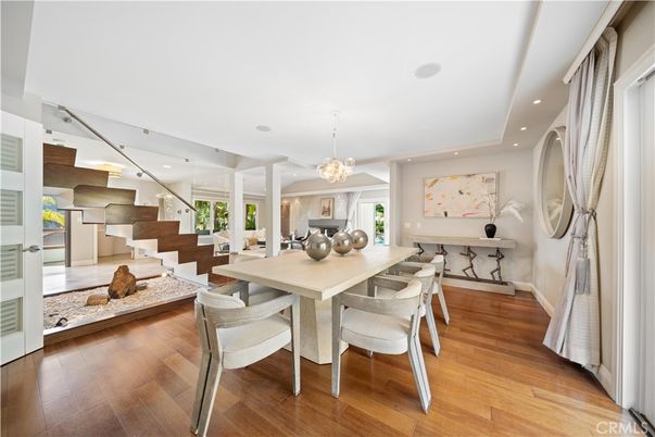 Dining room, Interior, Pendant Lights, Recessed Lighting, Wood Texture Flooring