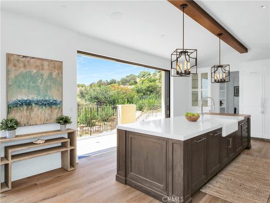 Interior, Kitchen, Pendant Lights, Recessed Lighting, Wooden Beams, Wood Texture Flooring