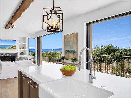 Fireplace, Interior, Kitchen, Living room, Pendant Lights, Wood Texture Flooring