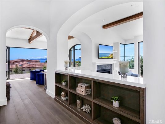 Fireplace, Interior, Recessed Lighting, Wooden Beams, Wood Texture Flooring