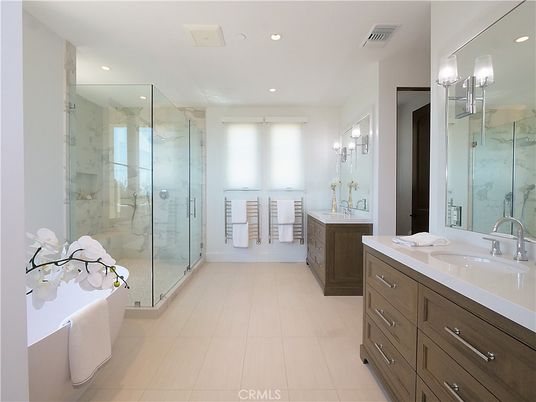 Bathroom, Dual Sink Vanities, Glass Shower, Interior, Recessed Lighting