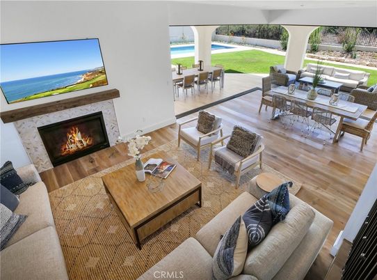 Dining room, Fireplace, Interior, Living room, Water, Wood Texture Flooring