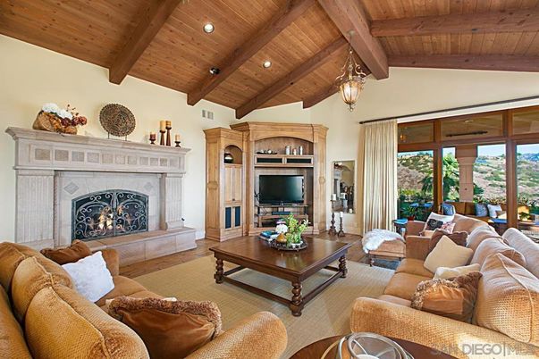 Fireplace, Interior, Living room, Pendant Lights, Recessed Lighting, Wooden Beams, Wooden Ceilings