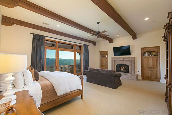 Bedroom, Fireplace, Interior, Recessed Lighting, Wooden Beams
