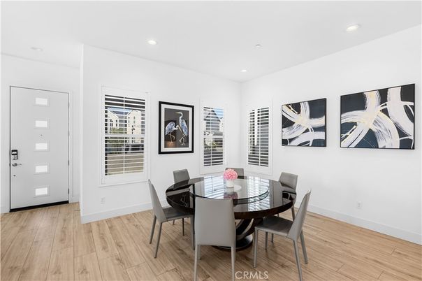 Dining room, Interior, Recessed Lighting, Wood Texture Flooring