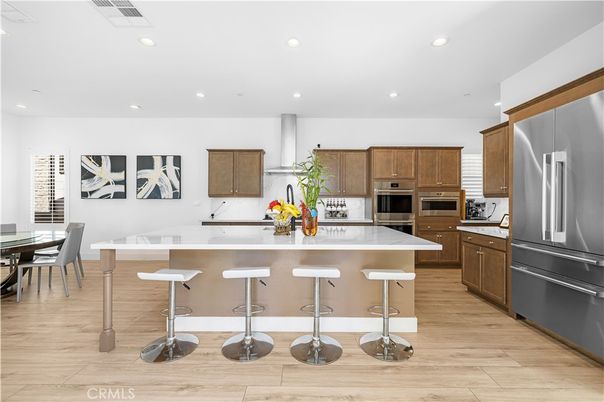Dining room, Interior, Kitchen, Recessed Lighting, Stainless Steel Appliances, Wood Texture Flooring